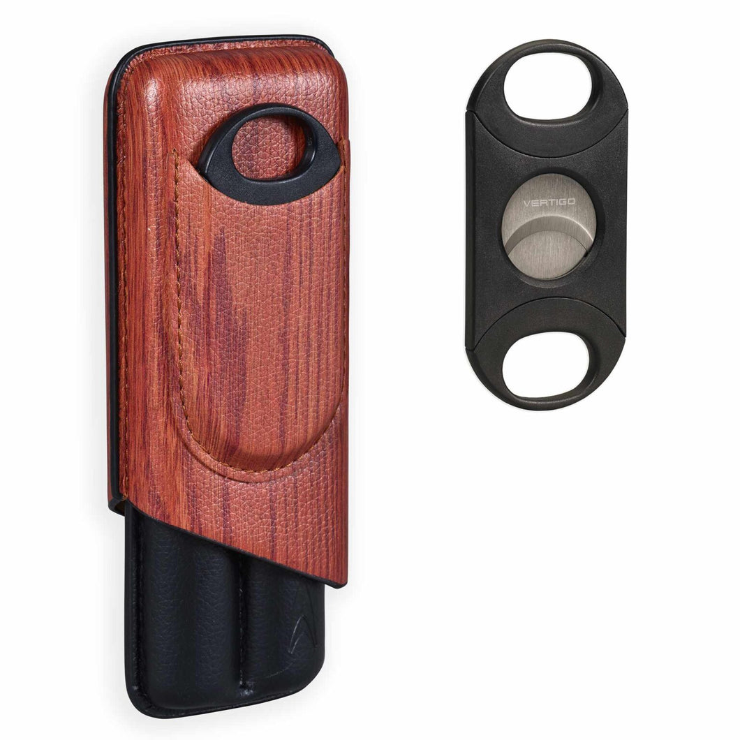 Cigar Cutter and Case with Wood Print Gift Set